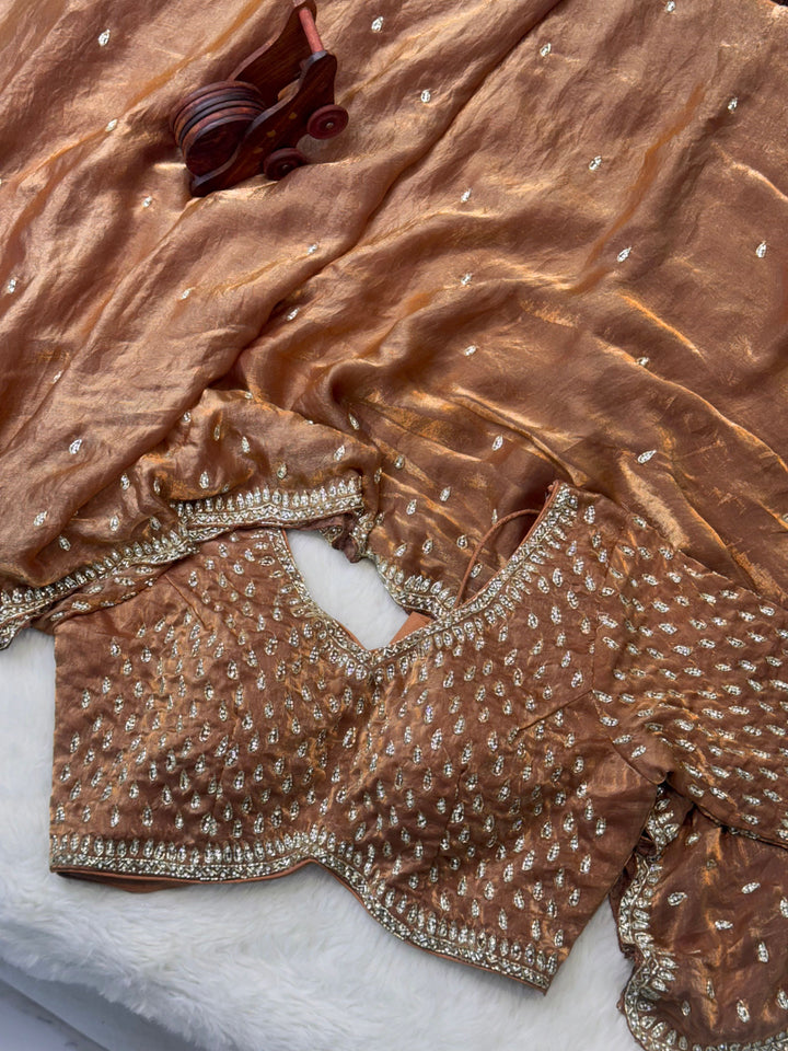 Elegant Fendy Silk Saree with Heavy Hand Embroidered Readymade Blouse