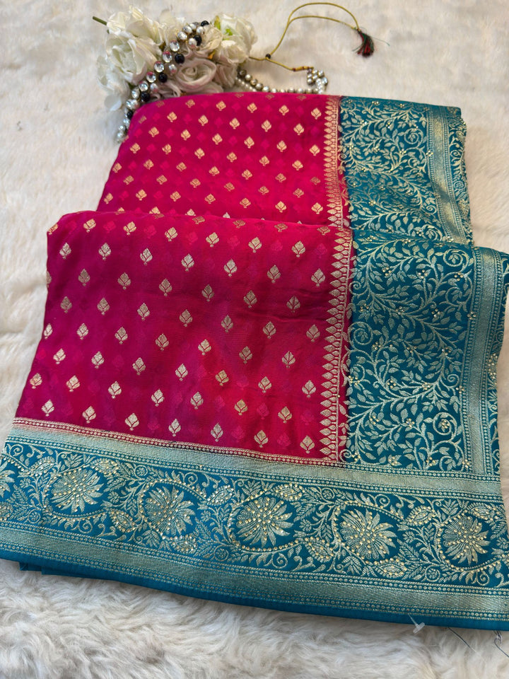 Premium Silk Saree with All-Over Butti & Rich Contrast Zari Border