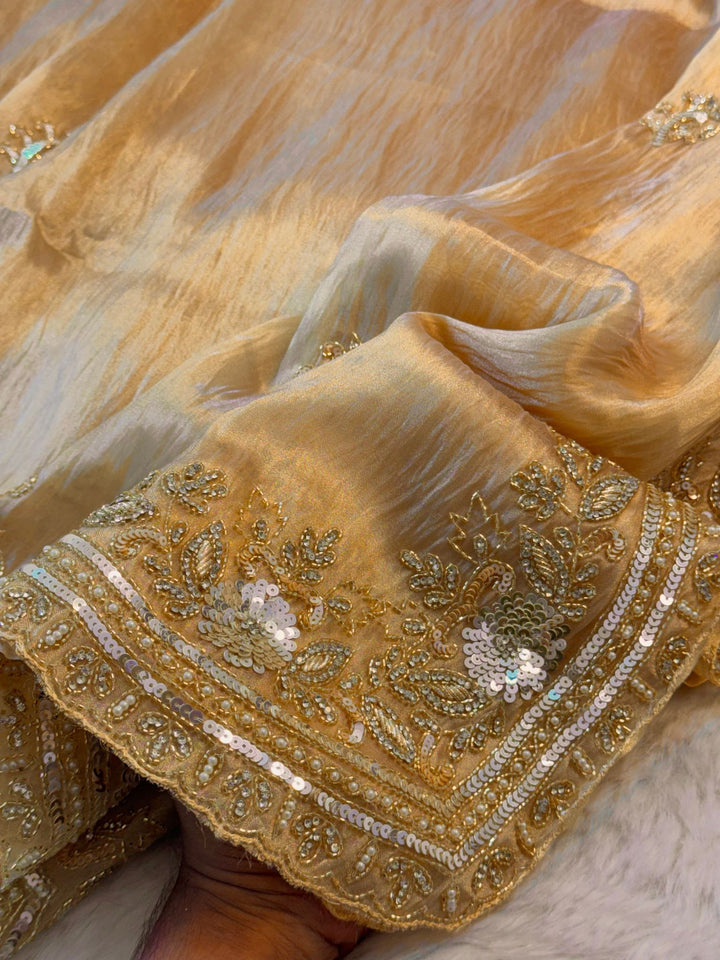 Elegant Zari Silk Saree with Sequin & Bead Embroidery Border – Premium Collection