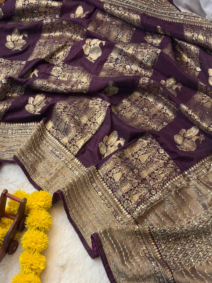 Banarasi Art Silk Saree with Golden Zari Weaving & Sequin Detailing