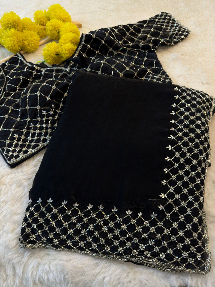 ✨ Fendy Silk Saree with Hand Embroidered Blouse