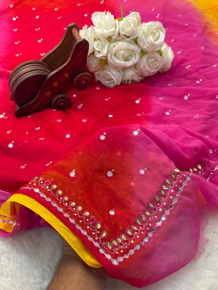 Shimmer Chiffon Saree – Ombre Dye with Mirror mork