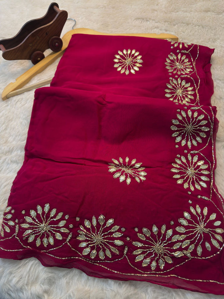 Chiffon Saree with Gotta Patti Floral Border