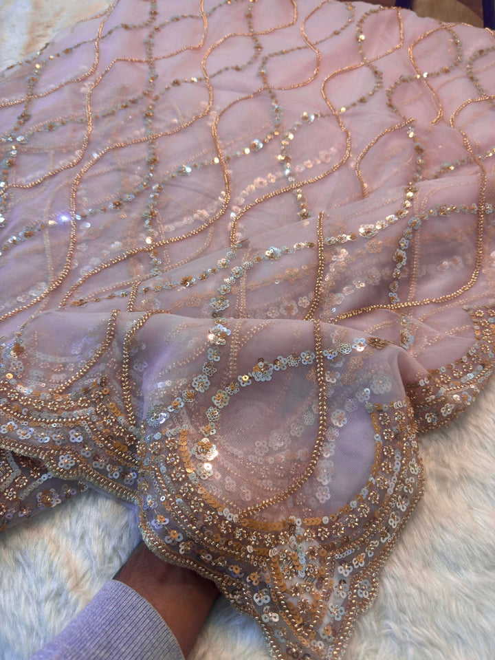 Premium Net Saree with Wavy Sequin & Cutdana Embroidery – Designer Partywear Saree