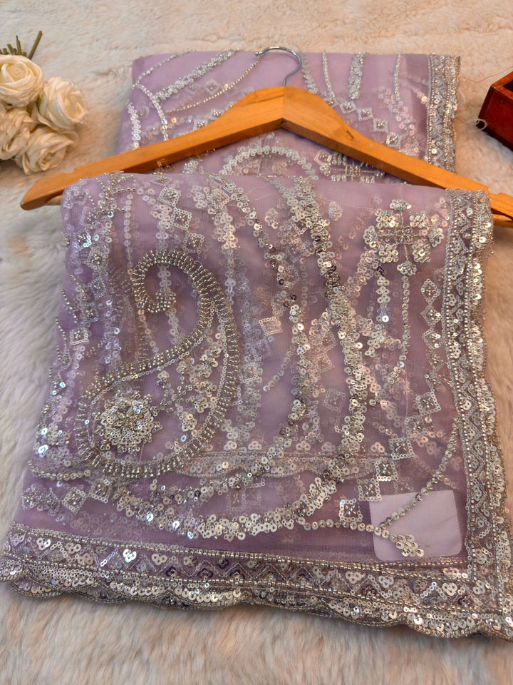 Net Saree with Heavy Silver Sequin & Stone Embroidery