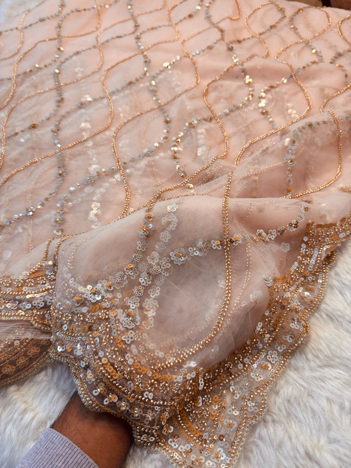 Premium Net Saree with Wavy Sequin & Cutdana Embroidery – Designer Partywear Saree