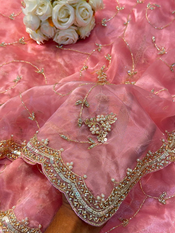 ✨ Mausam Tissue Saree with Pearl, Sequin & Embroidered Border