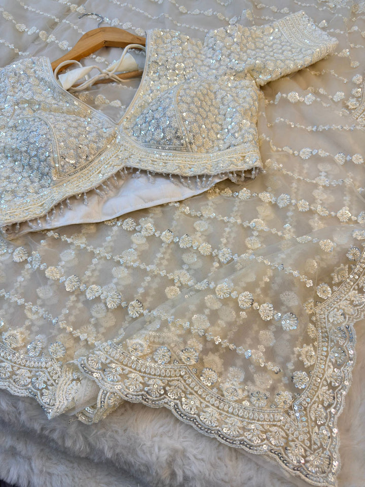 ✨ Premium Net Saree with Stitched Designer Blouse – Sequin Floral Collection