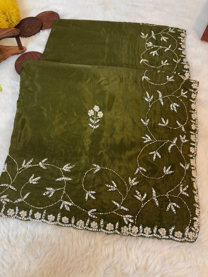 Premium HO Silk Saree with Zarkan Embroidery Work