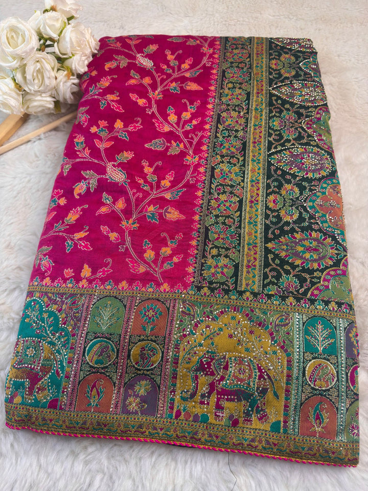 Premium Zari Art Silk Saree with Meenakari Elephant Border & Floral Weave