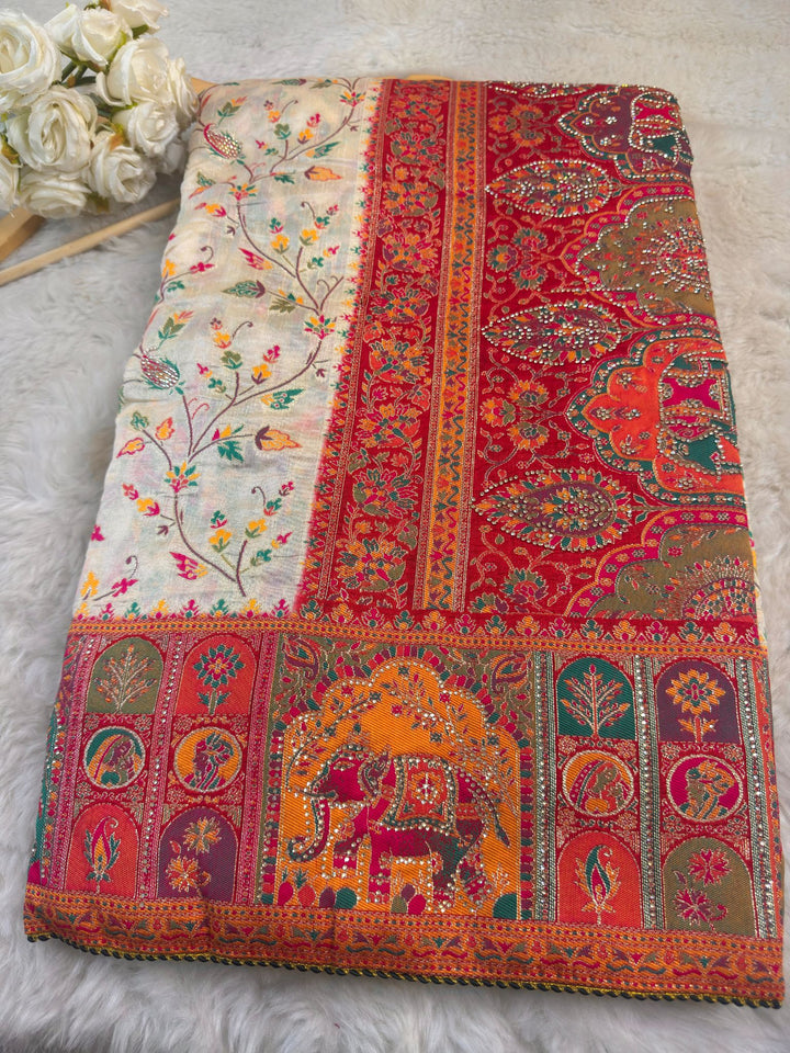 Premium Zari Art Silk Saree with Meenakari Elephant Border & Floral Weave