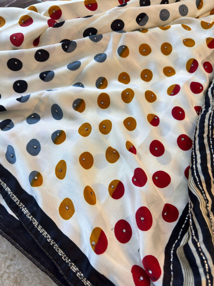 Chinon Silk Saree with Polka dor print