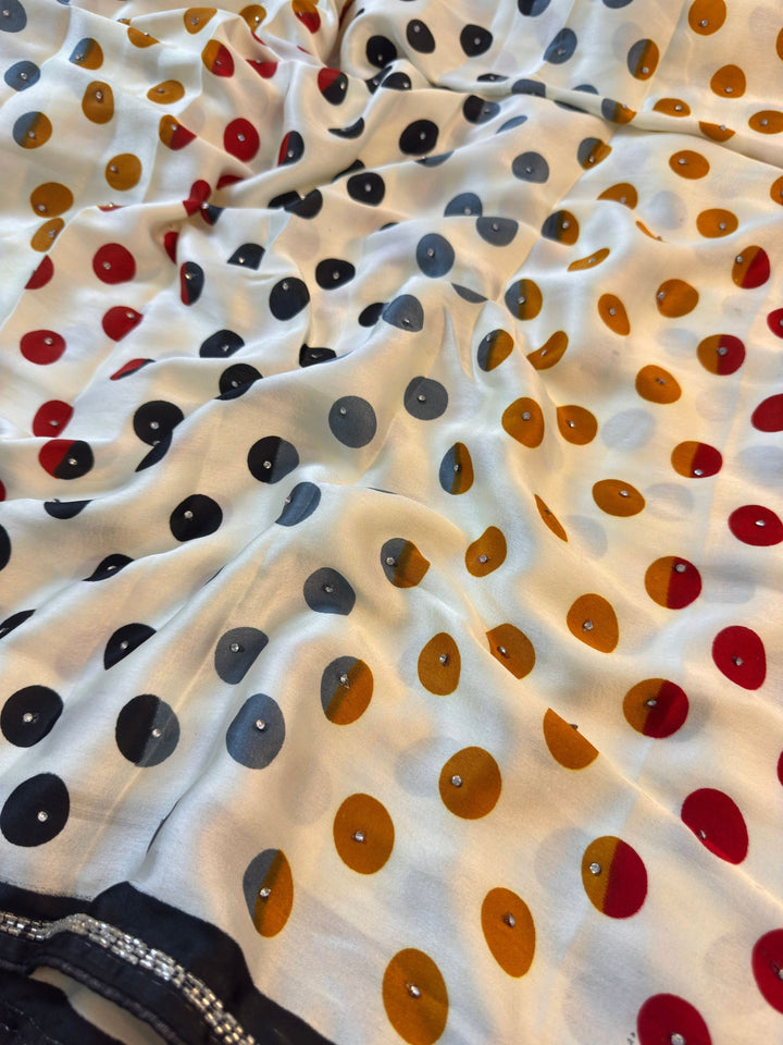 Chinon Silk Saree with Polka dor print