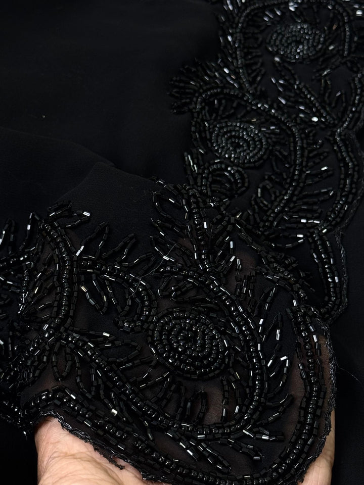 Black Designer Saree with Heavy Cutdana & Bead Embroidery Border