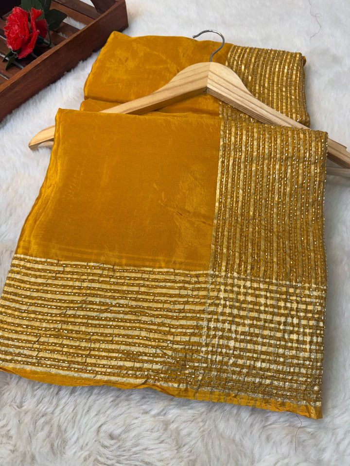 HO Silk Saree with Zari & Sequin Striped Border