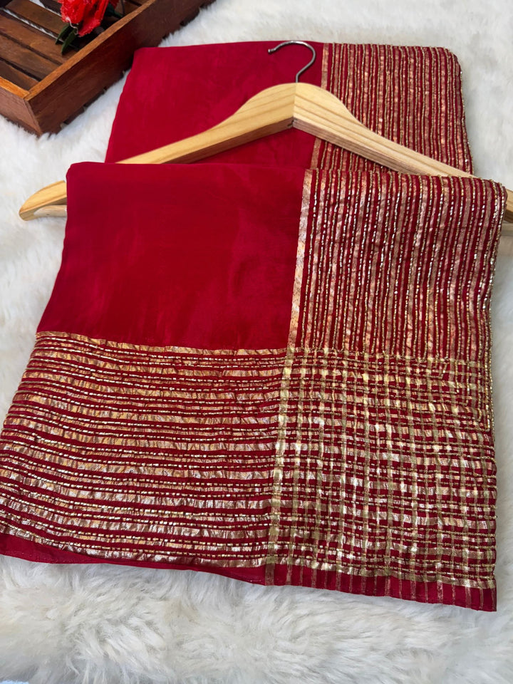 HO Silk Saree with Zari & Sequin Striped Border
