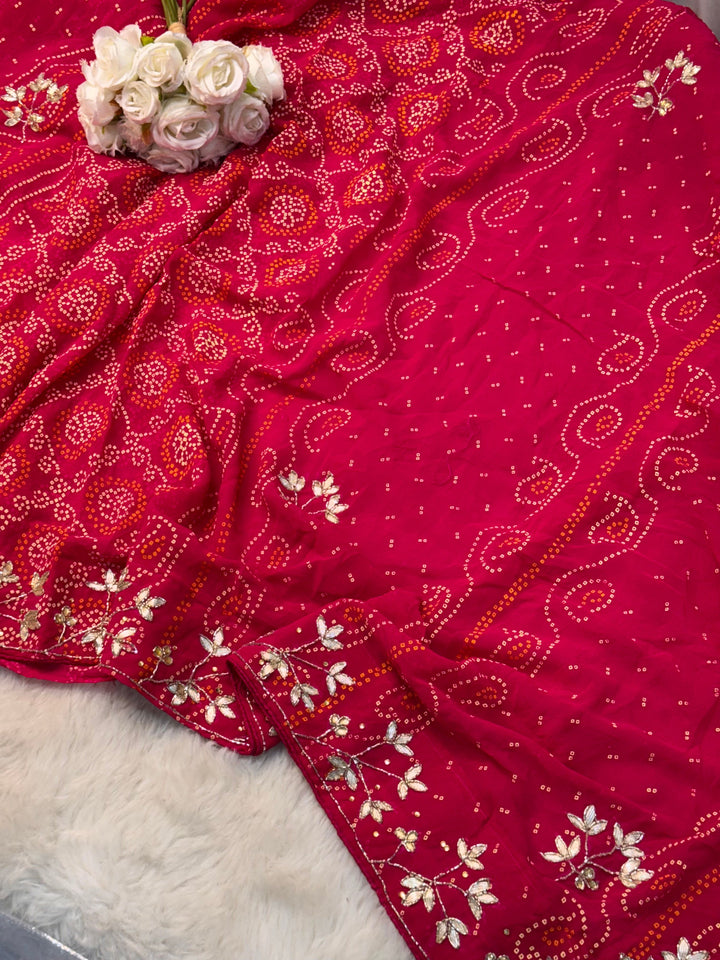 Traditional Pink Georgette Bandhani Saree with Gotta Work