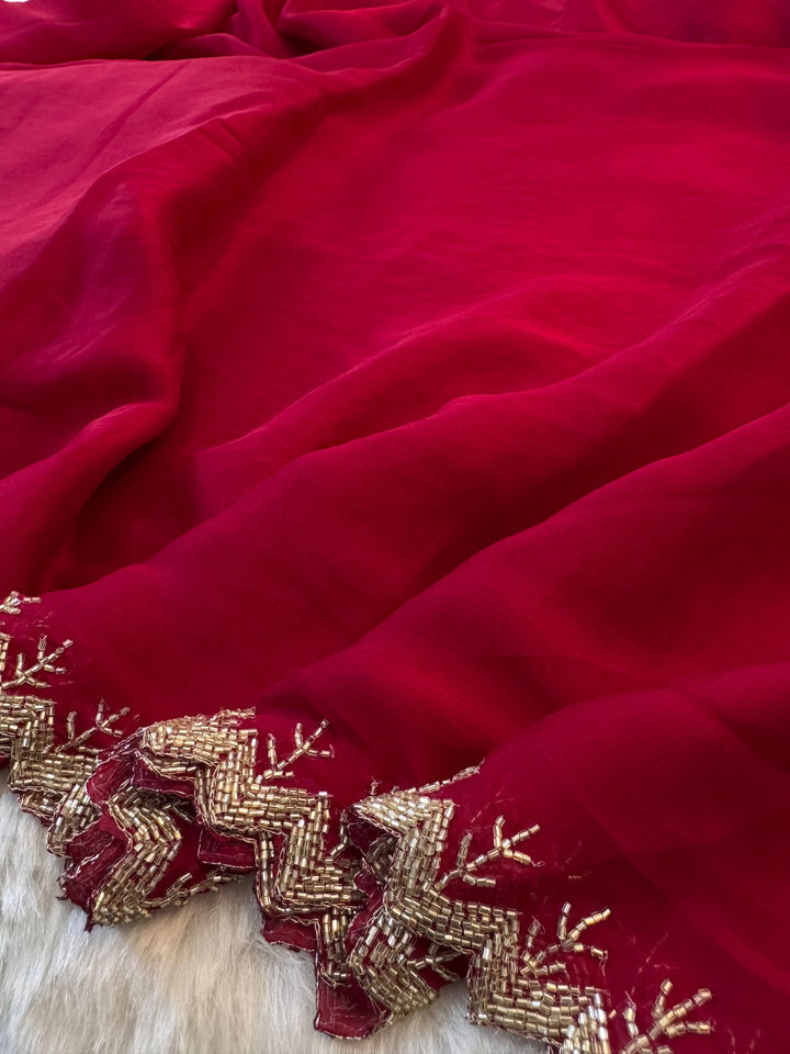 Rangoli Silk Saree with Zigzag Cutdana Bead Embroidery Border