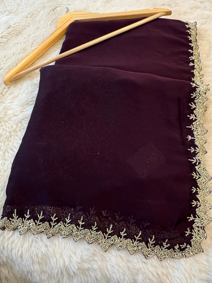 Rangoli Silk Saree with Zigzag Cutdana Bead Embroidery Border