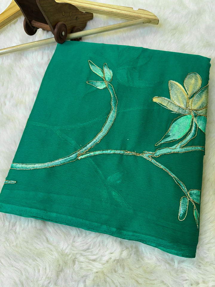 Pure Chiffon Saree with Appliqué Floral Embroidery