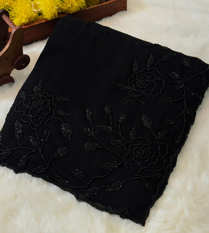 Black georgette saree with cutdana embroidered border – Jyoti Sarees
