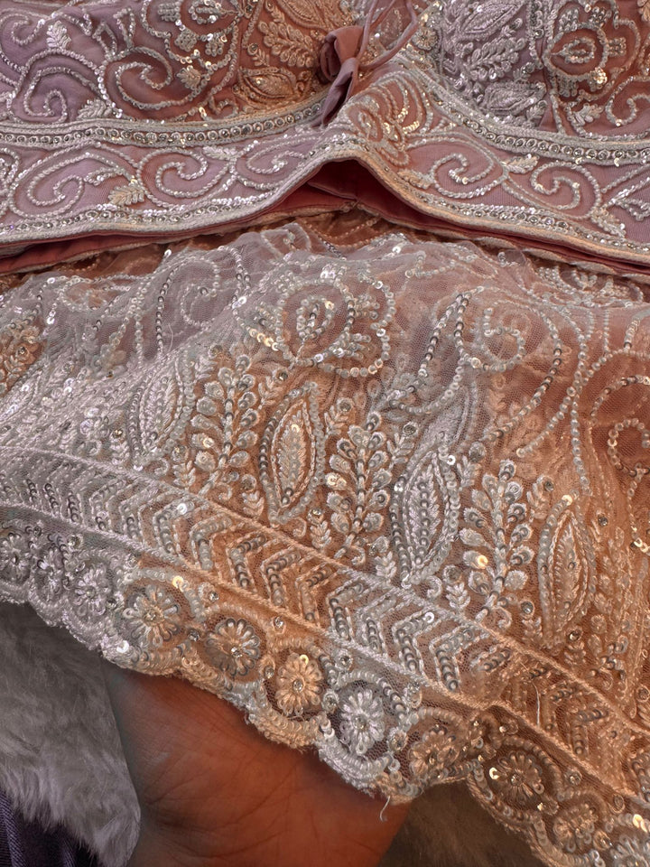 Premium Net Saree with Heavy Hand Embroidery & Scalloped Border — Includes Designer readymade Blouse