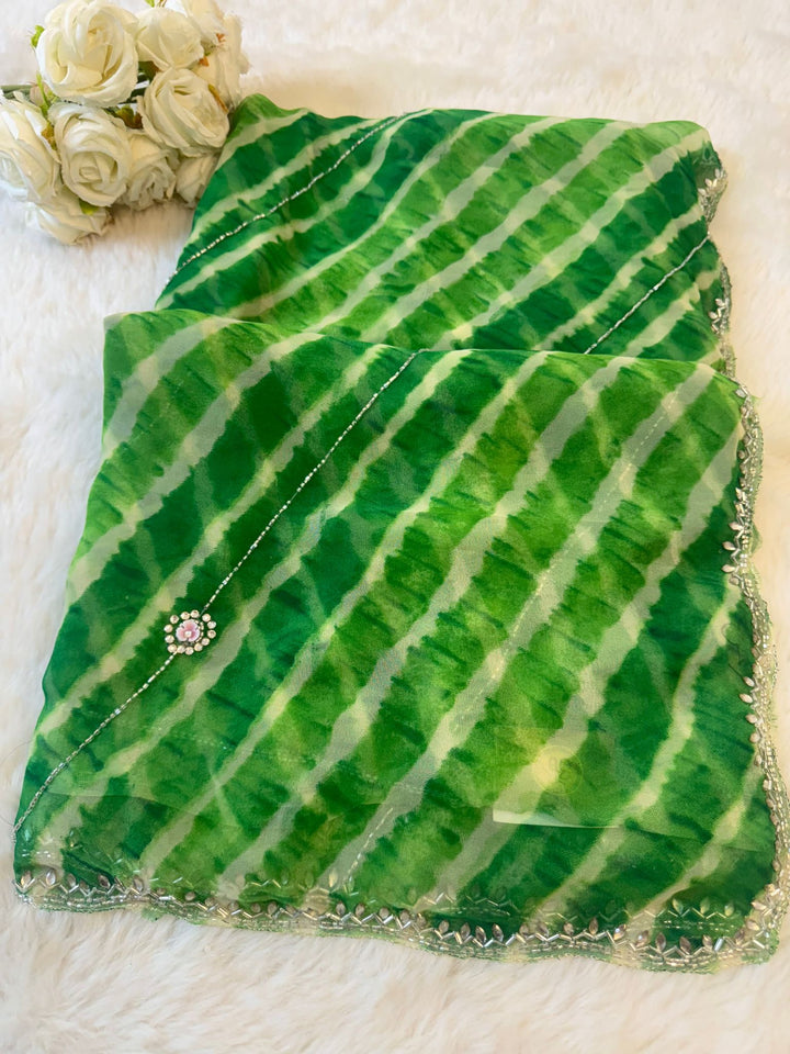 Lehriya Georgette Saree with Mirror Work Border & Floral Butti
