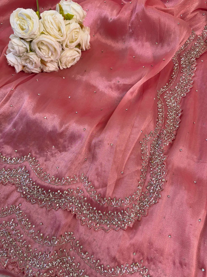 Designer Chandaniya Silk Saree with Crystal Work Border & Butti