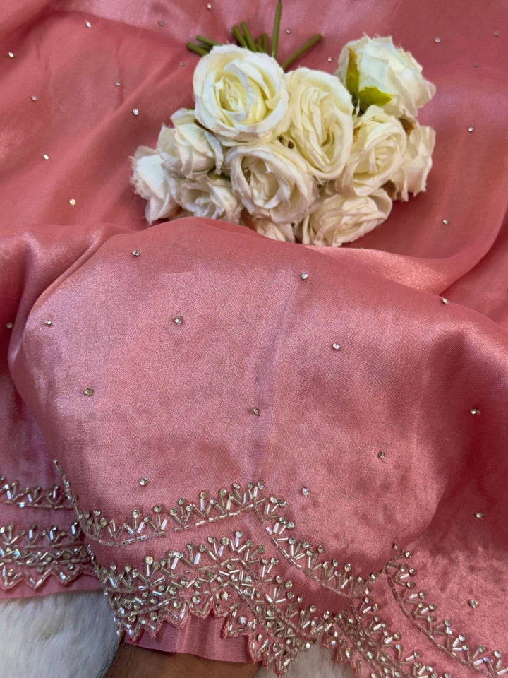 Designer Chandaniya Silk Saree with Crystal Work Border & Butti