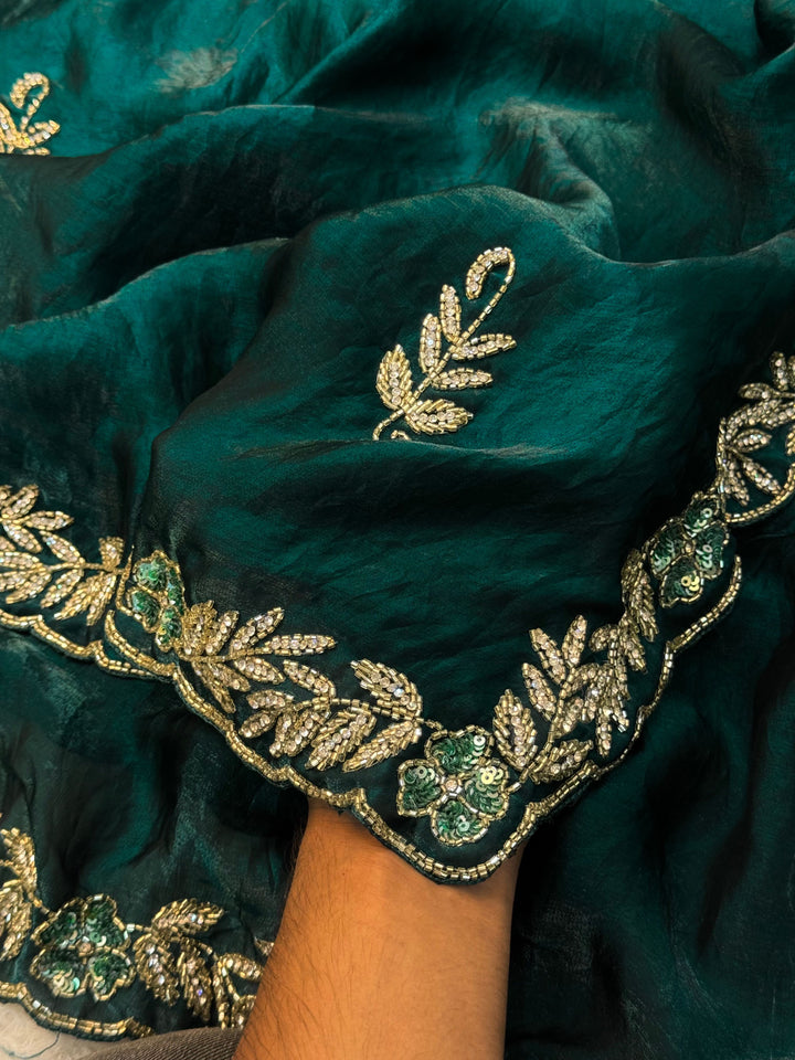 Fendy Silk Designer Saree with Beaded Floral Ed