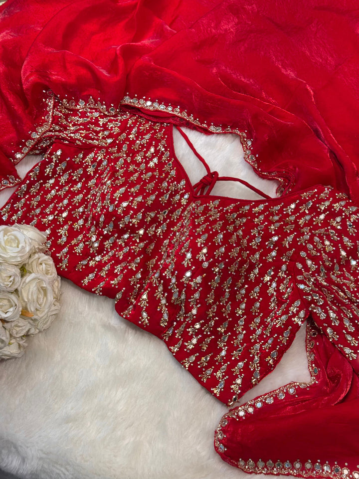 Fendy Silk Saree with Heavy Mirror Embroidered Readymade Blouse