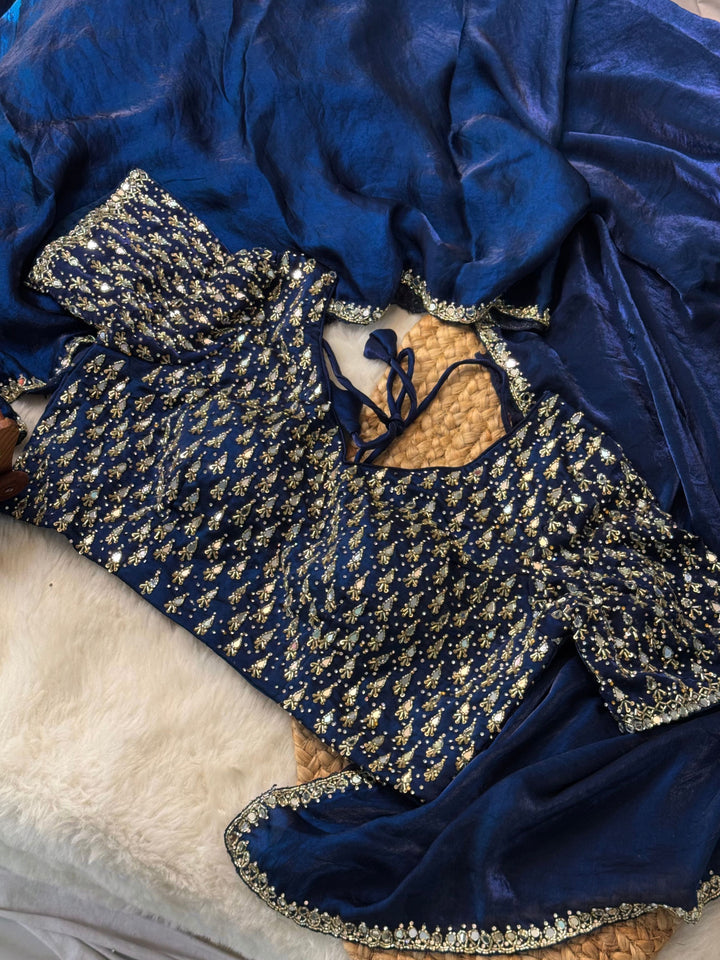 Fendy Silk Saree with Heavy Mirror Embroidered Readymade Blouse