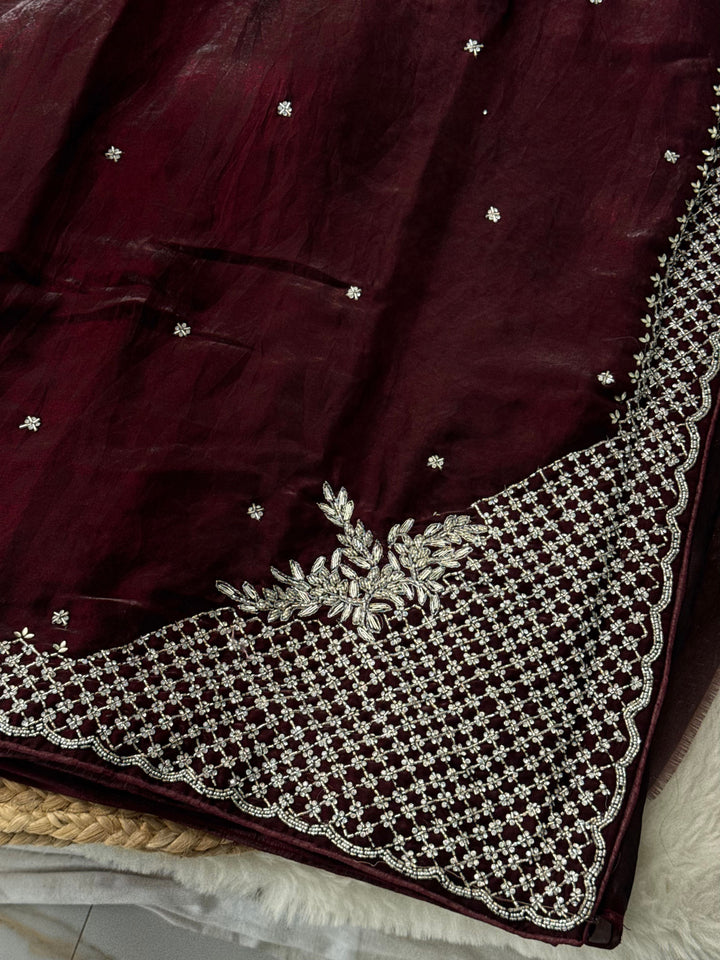 Fendy Silk Saree with Cutdana Jaal & Beaded Border