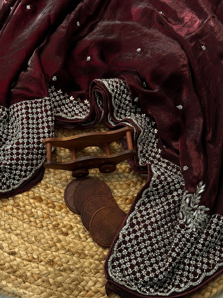Fendy Silk Saree with Cutdana Jaal & Beaded Border
