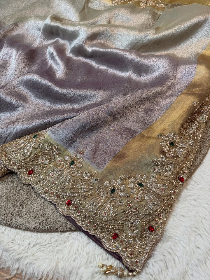 Premium Silk Saree with Heavy Zari & Stone Embroidered Border