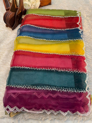 Premium multicolor tissue saree with unstitched blouse – perfect for festive and party occasions