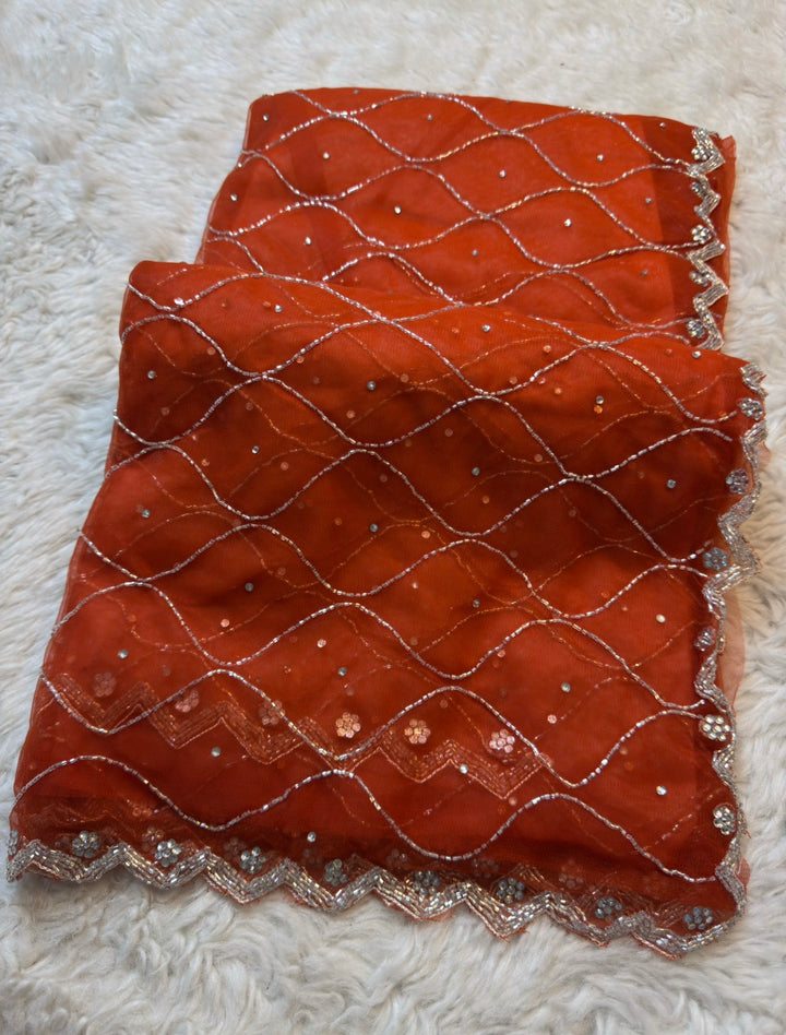Net Saree with Silver Zari Border