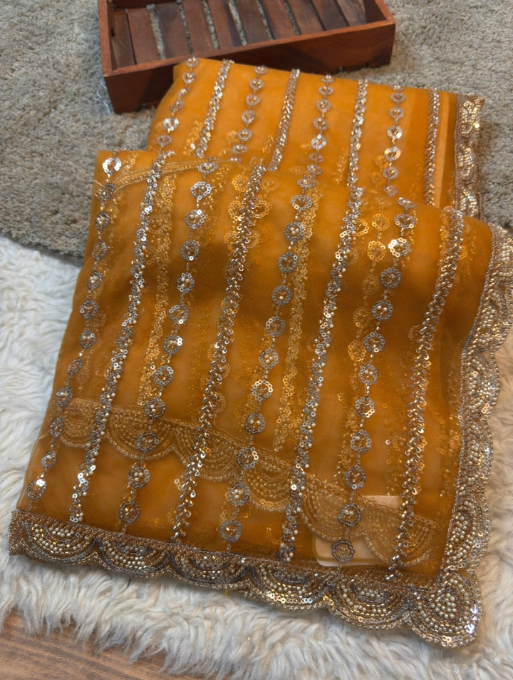 Luxury Sequin Stripe Net Saree