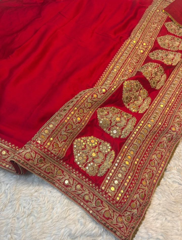 Crepe Satin Silk Heavy Designer Saree with Intricate Pallu & Border Work