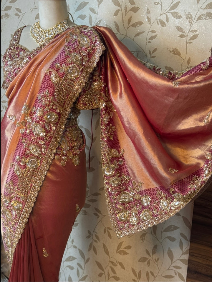 Designer Bridal Silk Saree with Heavy Embroidered Blouse