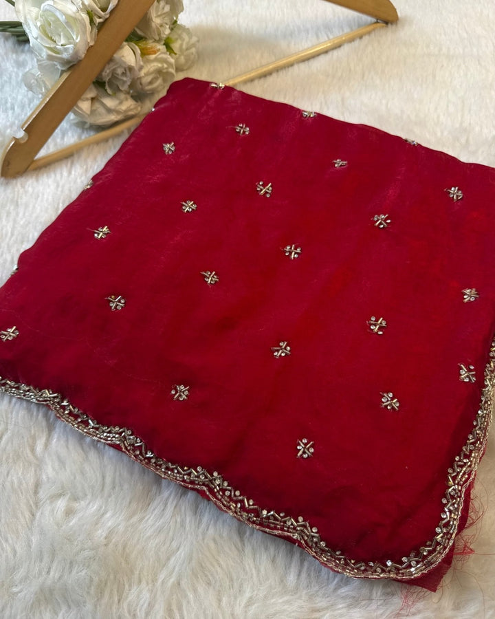 Luxury Fendy Silk Hand Embellished Saree – Mirror Butti & Designer Border