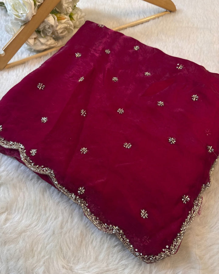 Luxury Fendy Silk Hand Embellished Saree – Mirror Butti & Designer Border