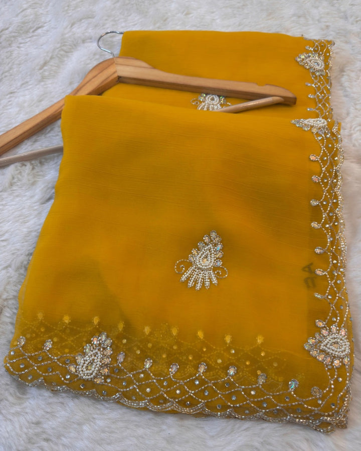 Premium Waree Chiffon Saree with Heavy Handwork Border & Butti