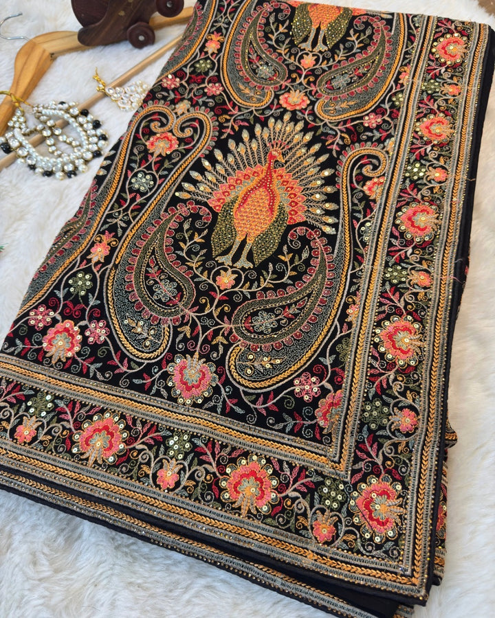 Royal Kashmiri Saree with Intricate Multi-Thread Work