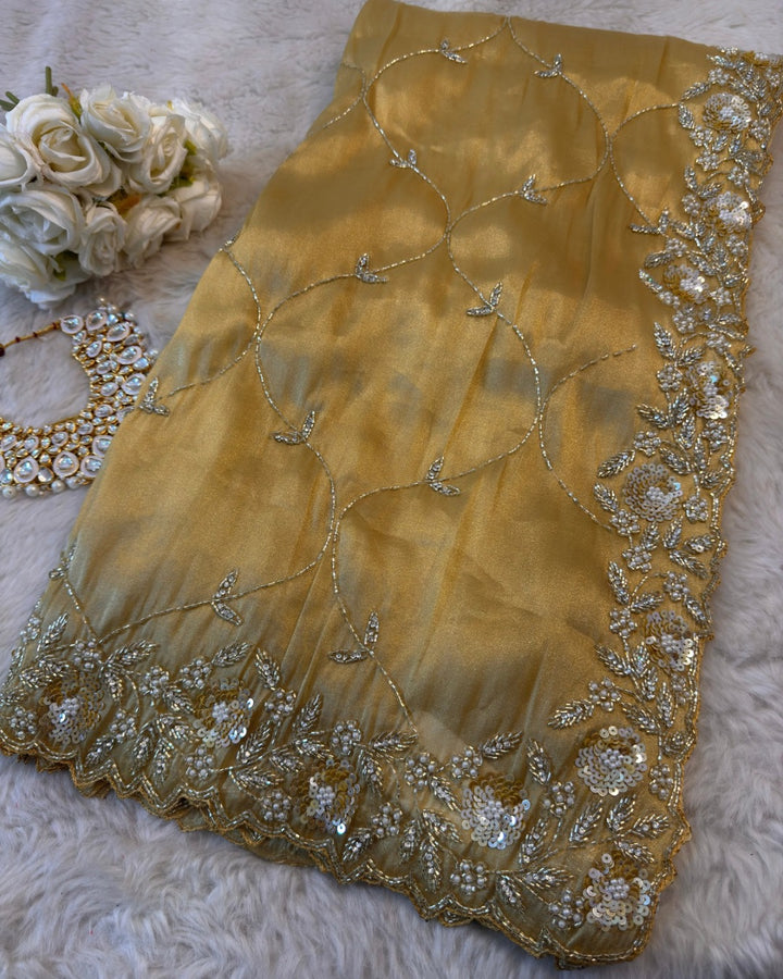 Premium Chandaniya Silk Saree with Handcrafted Sequin Floral Detailing