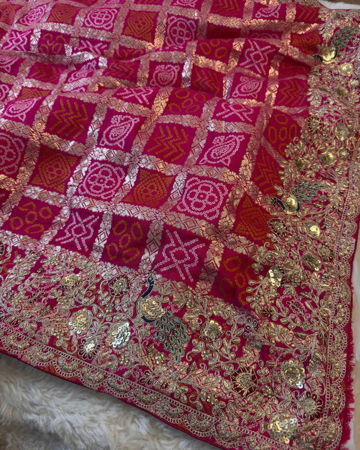 Banarasi Silk Saree with Zari Weaving & Peacock Embroidered Border