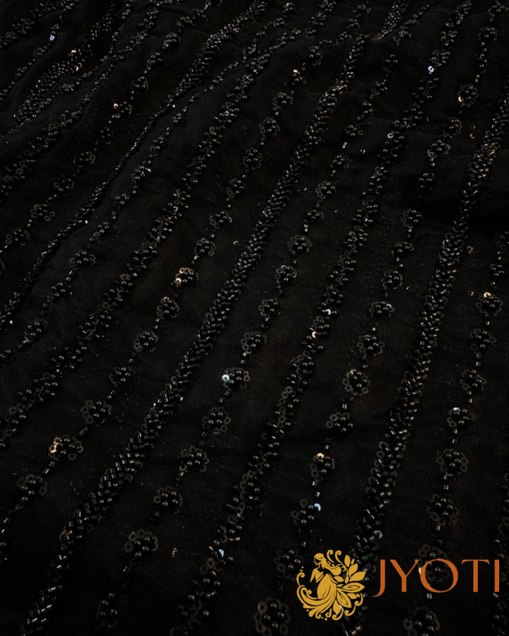 Premium Black Net Saree with Full Hand Bead & Sequin Embroidery