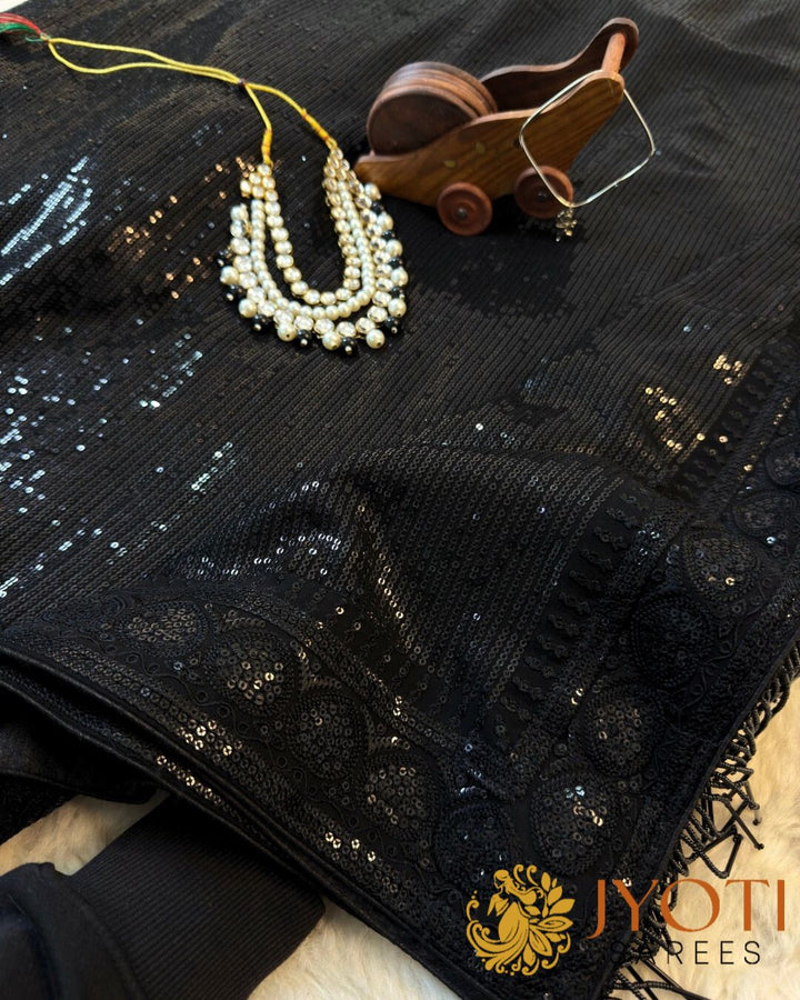 Designer Black Sequin Saree for Cocktail & Reception Look