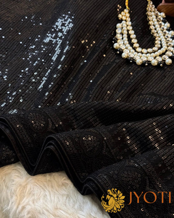 Designer Black Sequin Saree for Cocktail & Reception Look