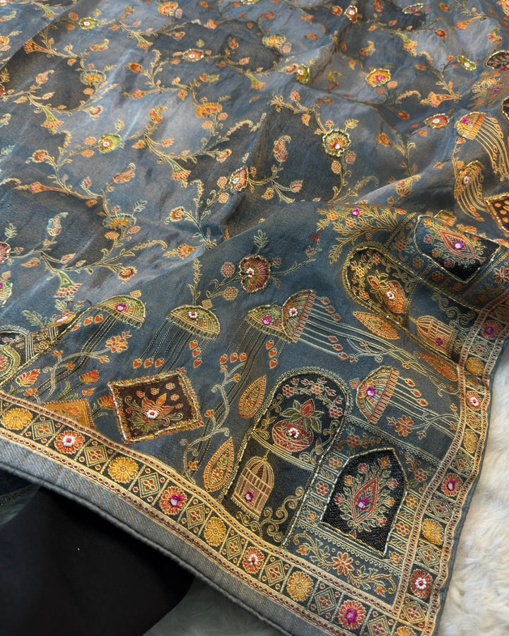 Premium Art Silk Saree with Zari Embroidery & Mirror Detailing